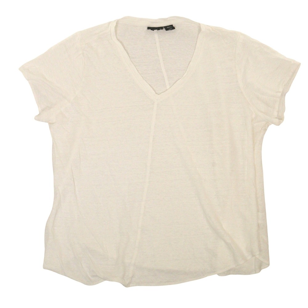 Tahari Top T-Shirt V-Neck 100% Linen Slub White‎ Women 3X